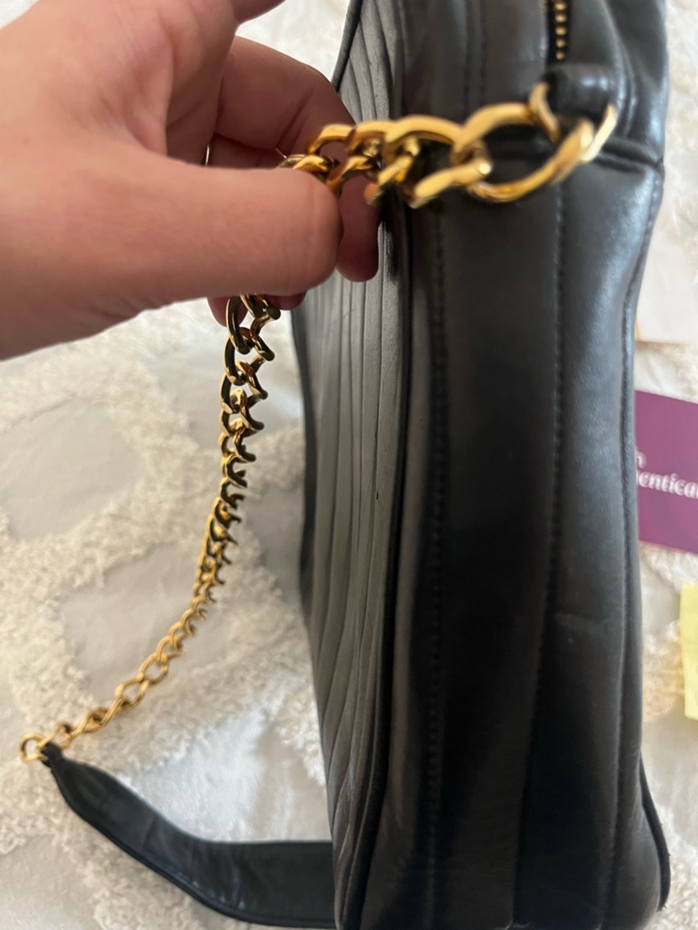 CHANEL Black Quilted Leather Shoulder Bag with Gold CC Emblem - Picture 14 of 15